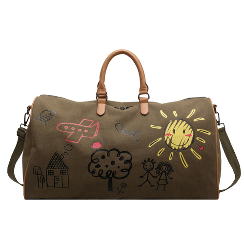 Internet celebrity military-style travel bag, national fashion graffiti travel bag, men's and women's short-distance portable luggage bag, dry and wet separation fitness bag