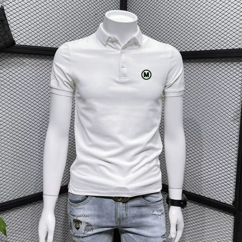 Рубашка-поло с короткими рукавами и лацканами, мужская модная тонкая модная простая мужская футболка с воротником на половине пуговиц в западном стиле