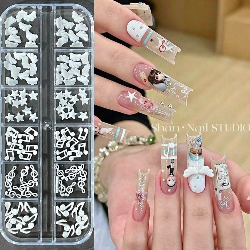 Little Step Doll Nail Art Accessories: White Wings, Pentagram, Musical Notes, Vintage Ins-style Wearable Nails, Gel Nails, Decorative Rhinestones Little Step Doll Nail Art Accessories: White Wings, Pentagram, Musical Notes, Vintage Ins-style Wearable Nails, Gel Nails, Decorative Rhinestones