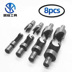 Cross-border carbon steel cork drill 8-piece set round handle cork knife claw barrel type round wood tenon drill bit woodworking drill bit set