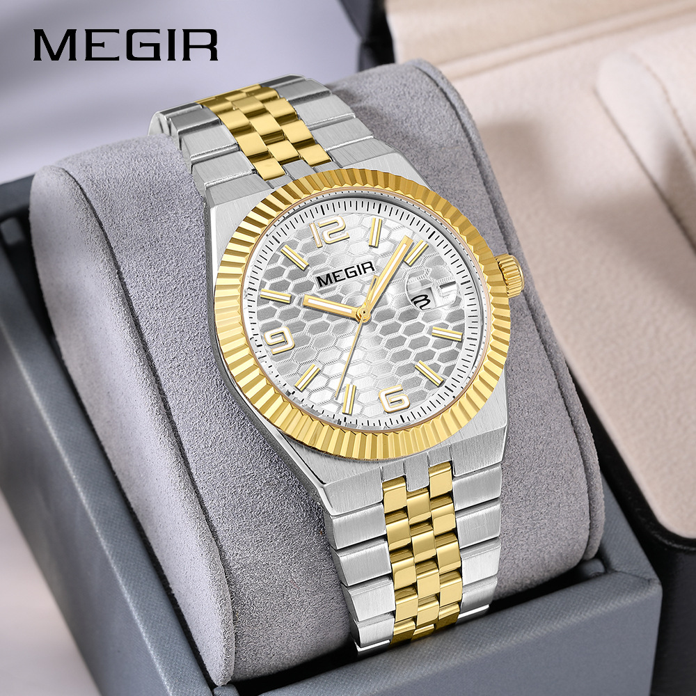 Men's Business Quartz Watch Steel Strap 3D Honeycomb Embossed_voghion.com