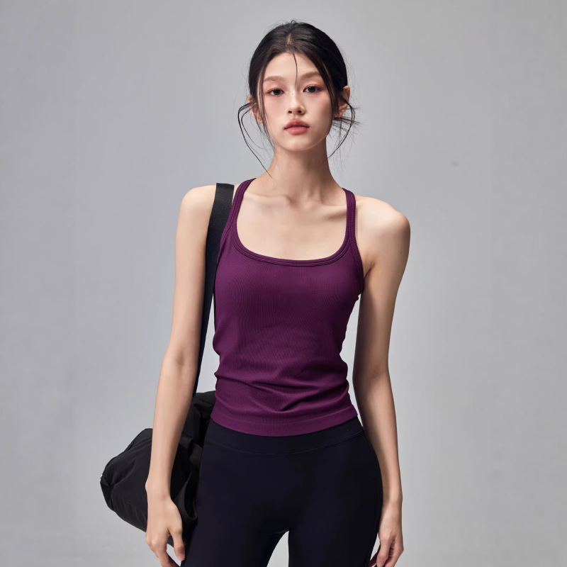Fitness Girl's Sports Vest with Chest Pads, Shock-Proof, Quick-Drying Running Underwear, Elastic Racerback Yoga Top
