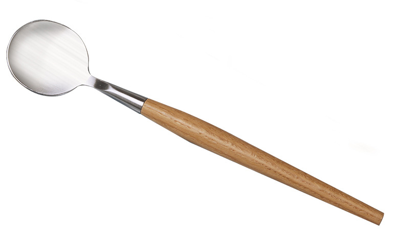 Acero inoxidable mango de madera ensalada tenedor cuchara traje presión fundido Acero caucho mango de madera ensalada tenedor cuchara combinación traje ensalada cuchara