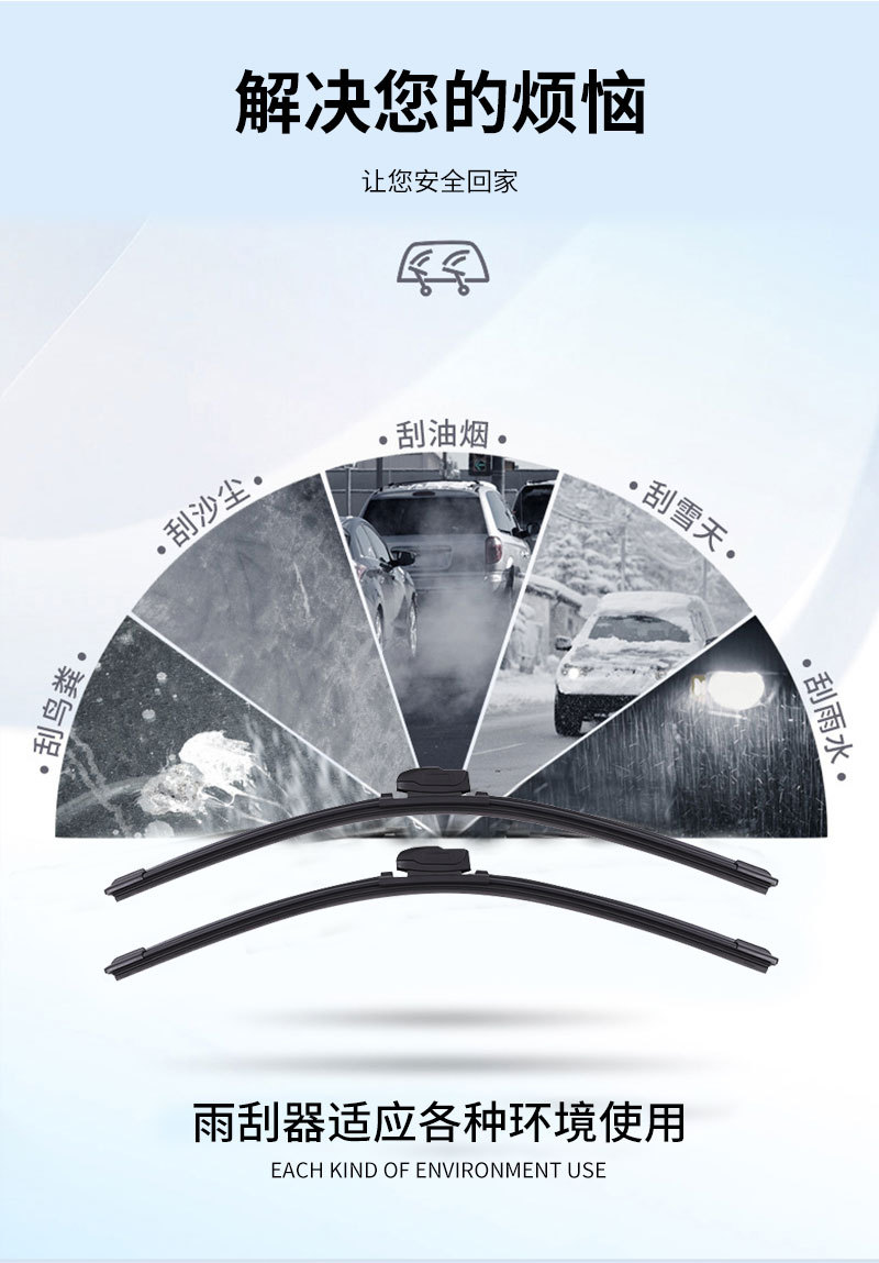 Multifunctional Boneless Wiper Blades, Universal Replaceable Snap-On Connectors, High-Definition, Wear-Resistant, Silent Wiper Blades