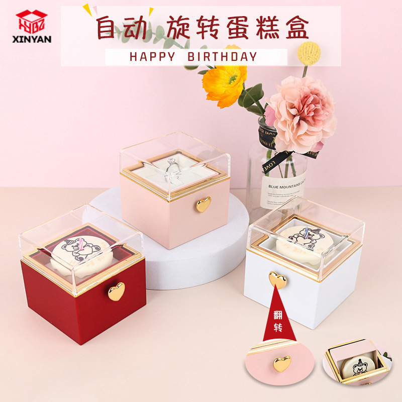 Nueva caja de embalaje de joyería de vela de pastel flip collar de anillo caja de regalo giratoria automática caja de sorpresa creativa