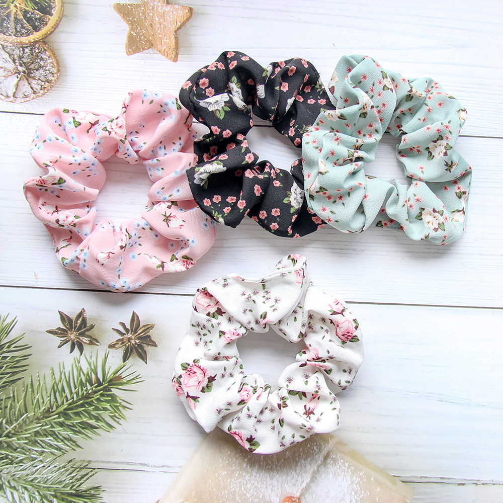 Korean Style Flowers Printed Cloth Hair Rope Hair Ornament Wholesale display picture 2