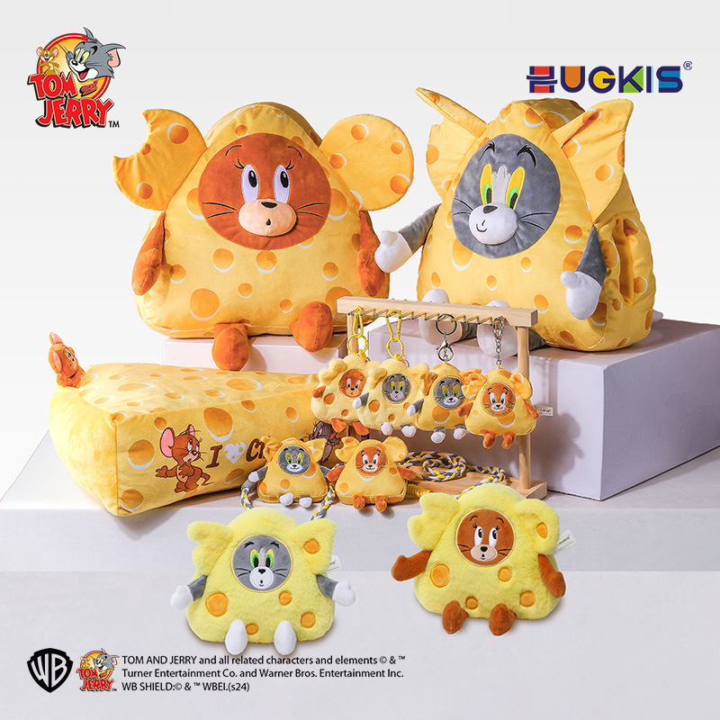 Authentic Tom and Jerry Plush Toy Cheese Series Doll Cute Stuffed Animal Pendant Cheese Phone Clip