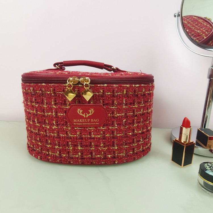 Vintage Style Plaid Polyester Cylindrical Makeup Bags display picture 1