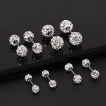超闪双头满钻球软陶满钻球耳饰女耳骨钉钛钢养耳洞拧螺丝耳钉陶泥