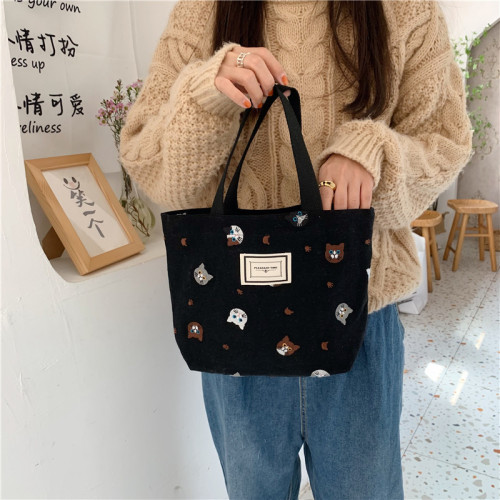 11262 Japanese embroidered cat handbag Korean style literary cute lunch bag working student small handbag