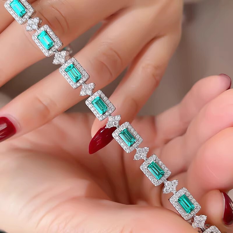 High-grade Paraiba bracelet light luxury niche Emerald simulation tourmaline exquisite color treasure bracelet jewelry for women