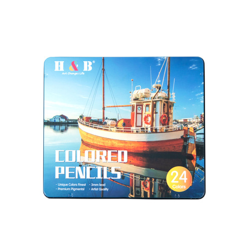 H&B 24 color oily colored lead iron box set special art colored pencil painting pencil supplies wholesale