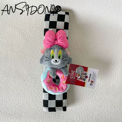Plush Cute Women, Sürətlər qutusu və əl tormozu başlıqları - genuine-with-anti-counterfeiting-black-and-white-chess-plaid-shoulder-guard-rose-red-knot-donut-tom-cat-single