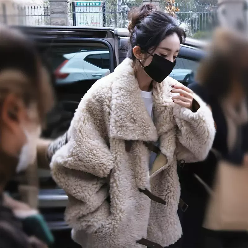 杨幂同款100%羊毛羊羔毛外套女冬季新款羊剪绒皮草大衣丨源头工厂
