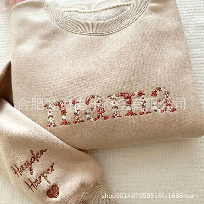 Etsy Cross-Border New Style Floral Embroidery Round-Neck Women's Sweatshirt Trendy Japanese and Korean Casual Long-Sleeve Top Etsy Cross-Border New Style Floral Embroidery Round-Neck Women's Sweatshirt Trendy Japanese and Korean Casual Long-Sleeve Top
