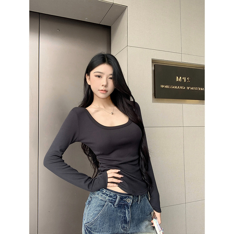 Moses Queen/魔西女王加绒保暖T恤方领打底衫长袖正肩显瘦上衣冬|undefined