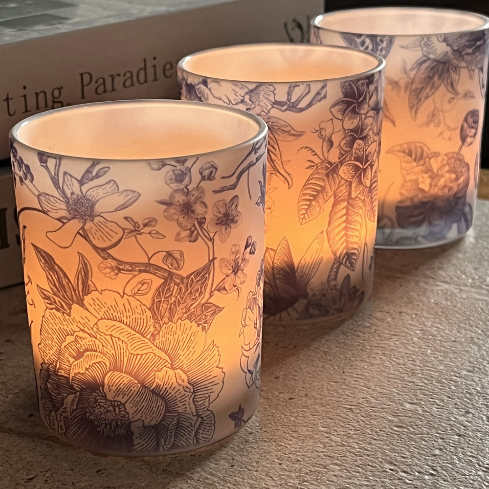 简美彩印套三DIY灌蜡空杯浪漫烛光晚餐装饰摆件直杯玻璃烛台跨境