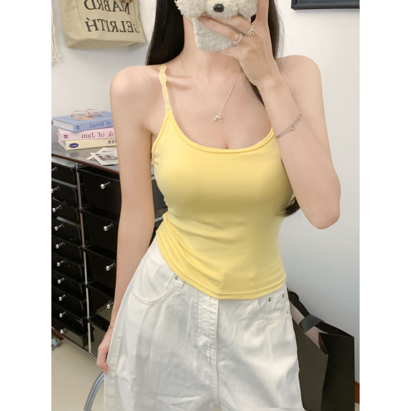 Verano nuevo puro para cruzar encaje hermoso cinturón de espalda chaleco con cojín de pecho sin usar sujetador chica caliente vestido