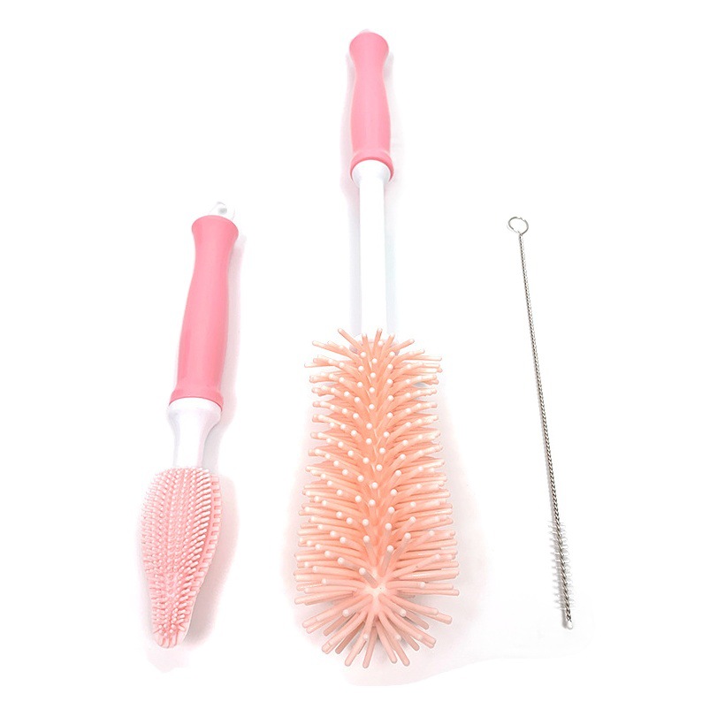 Three-in-one silicone milk bottle brush three-piece baby nipple brush stainless steel suction tube brush water cup brush wine bottle brush