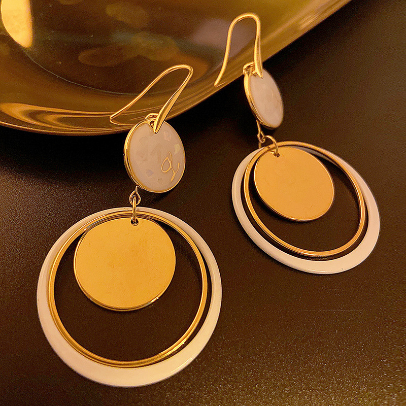 Metal geometric circle hollow out long niche design, fashionable earrings, simple and high-end style earrings_voghion.com