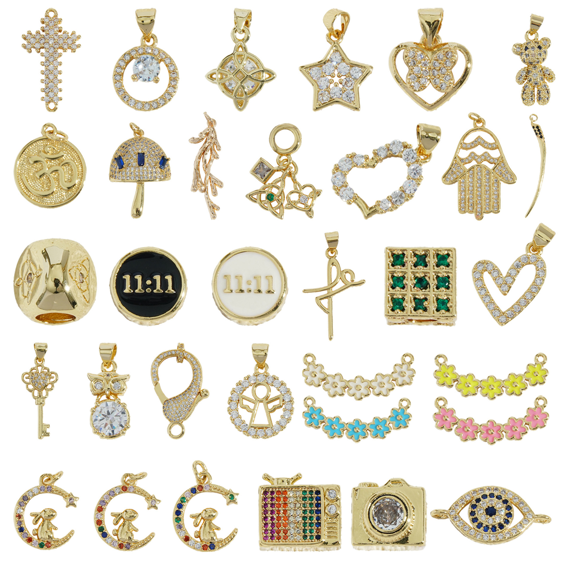 18K oro micro-cristalino accesorios de piedra estrella luna mariposa flores amor colgante DIY collar material pendientes