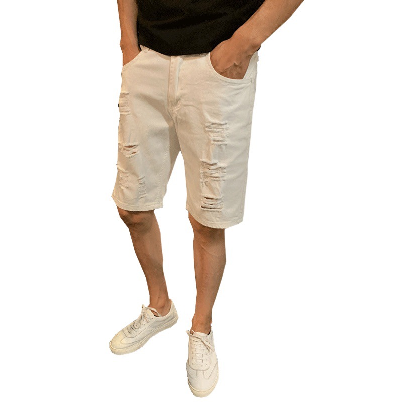 Verano ins ripped Denim shorts marca de moda de los hombres pantalones delgados blancos delgados pantalones de playa recortados casuales Coreanos