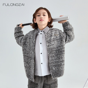 Fulongzai Family Kidsren's Clothing 2024 Autum Boys and Girls New Medium and Large Kidsren's Loose Kidsren's Cardigan Small Jacket