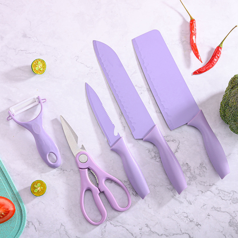 Fábrica en stock promoción transfronteriza Polo de trigo color de siete piezas cuchillo de cocina antiadherente cuchillo de cocina hogar cuchillo de cocina traje