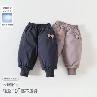 女童羽绒裤2026秋冬新款女宝宝韩系蝴蝶结保暖长裤婴幼儿束脚裤子