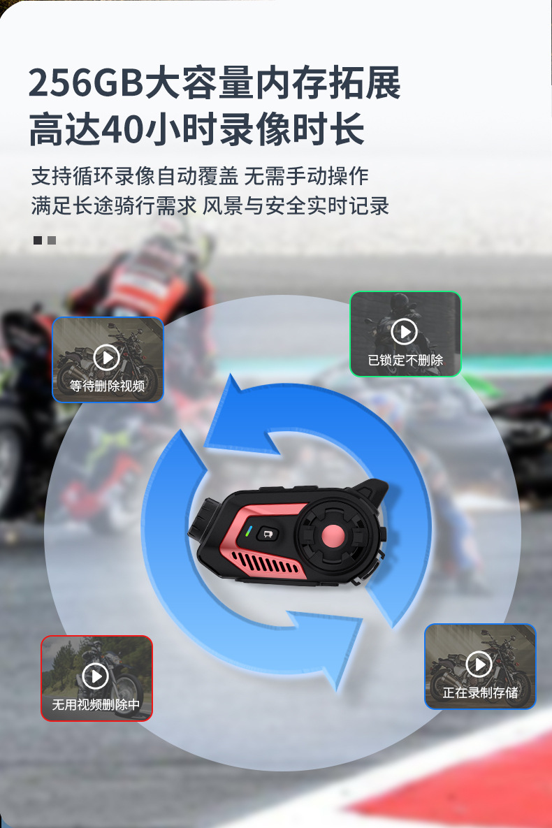Motorcycle electric car recorder helmet Bluetooth headset video integrated machine voice intercom riding sports camera