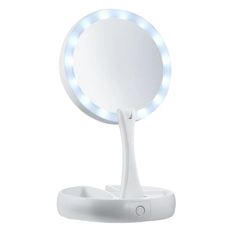 Espejo de maquillaje plegable transfronterizo LED espejo de tocador luminoso regalo de niña creativa espejo de almacenamiento portátil dormitorio de escritorio