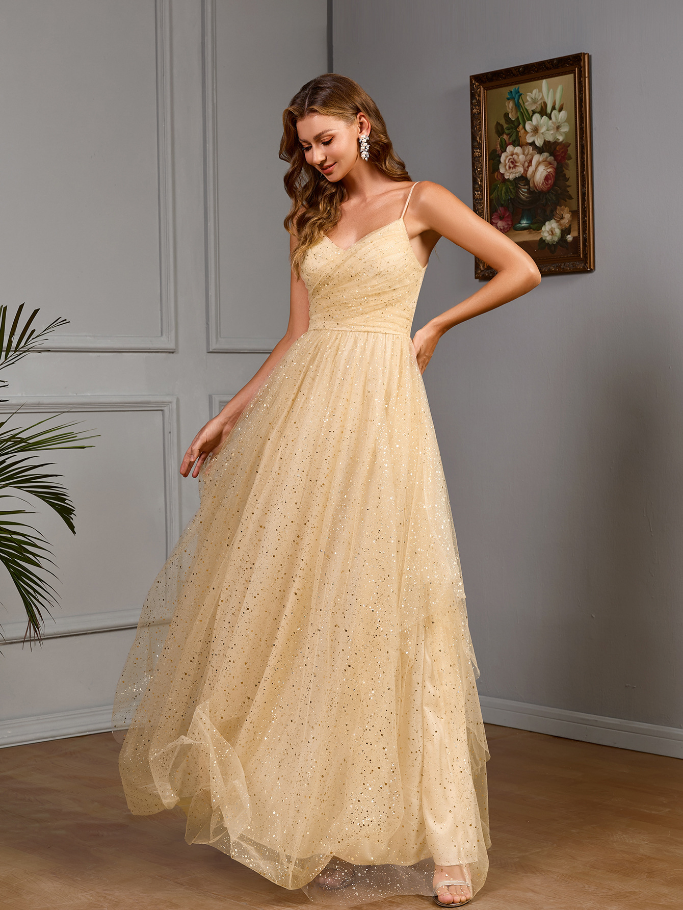 2025 primavera elegante vestido dulce y picante color sólido sexy estupefacción de pecho abierto esquinilla doble ajuste vestido de cintura para mujeres