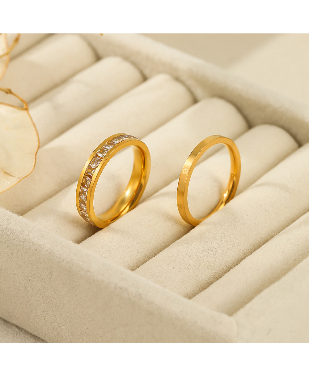 Fashion Round Stainless Steel Inlay Artificial Gemstones Rings 1 Pair