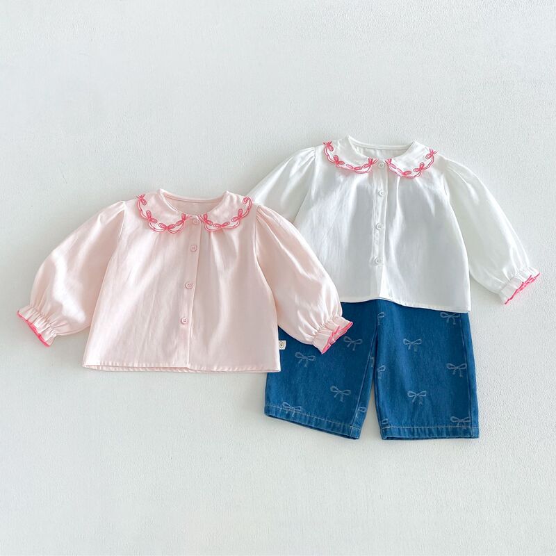 [No Returns or Exchanges] Girls' Doll Collar Shirt 2026 New Autumn Design Color-Blocking Shirt Zqy6145