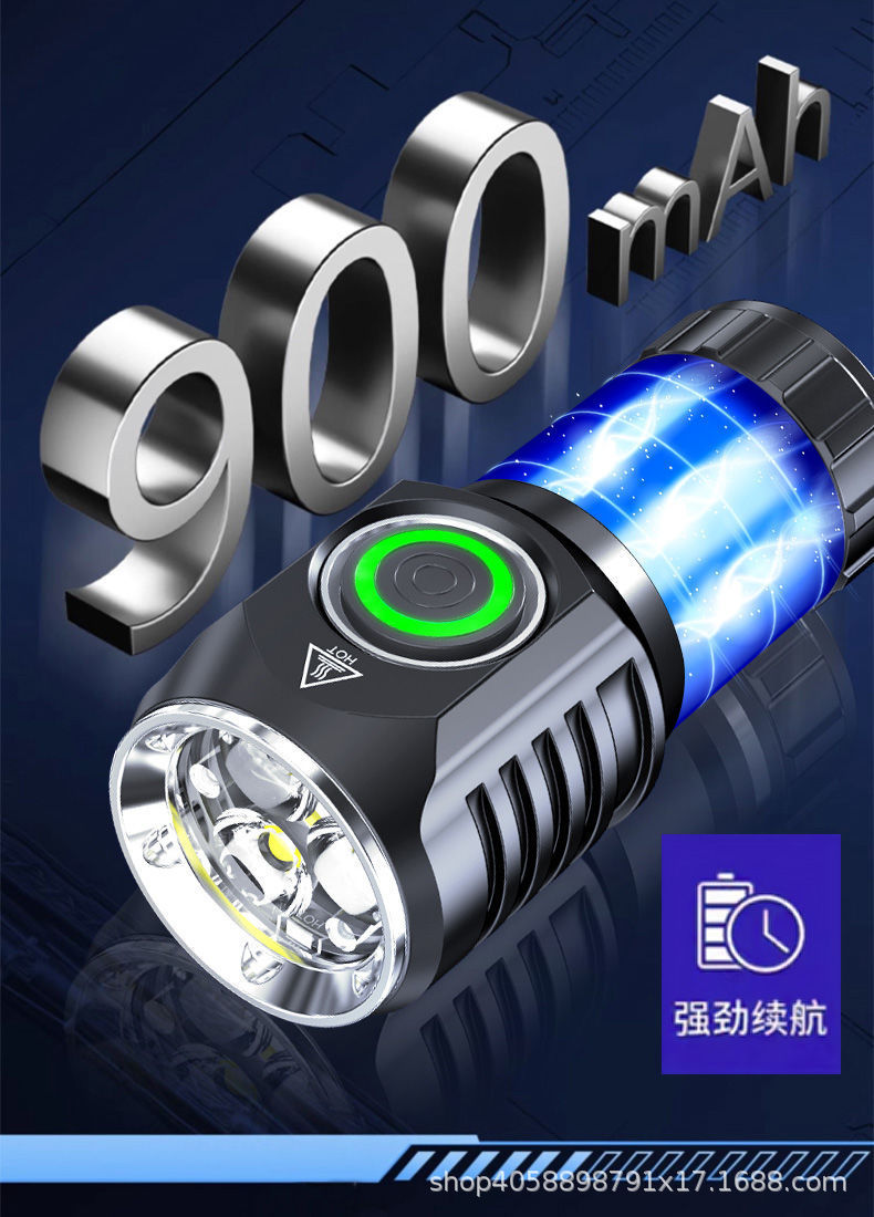 Shake the sound of led home portable small mini three-eye lamp flashlight strong light outdoor rechargeable small flashlight wholesale