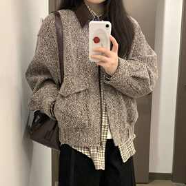 美式复古翻领夹克外套女学生秋季新款设计感宽松百搭休闲棒球服潮