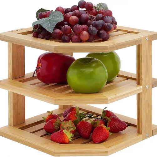 3-Tier Bamboo Kitchen Shelf Standing Storage Rack Organizer, with Simple Tray Arrangement Frame, for Use