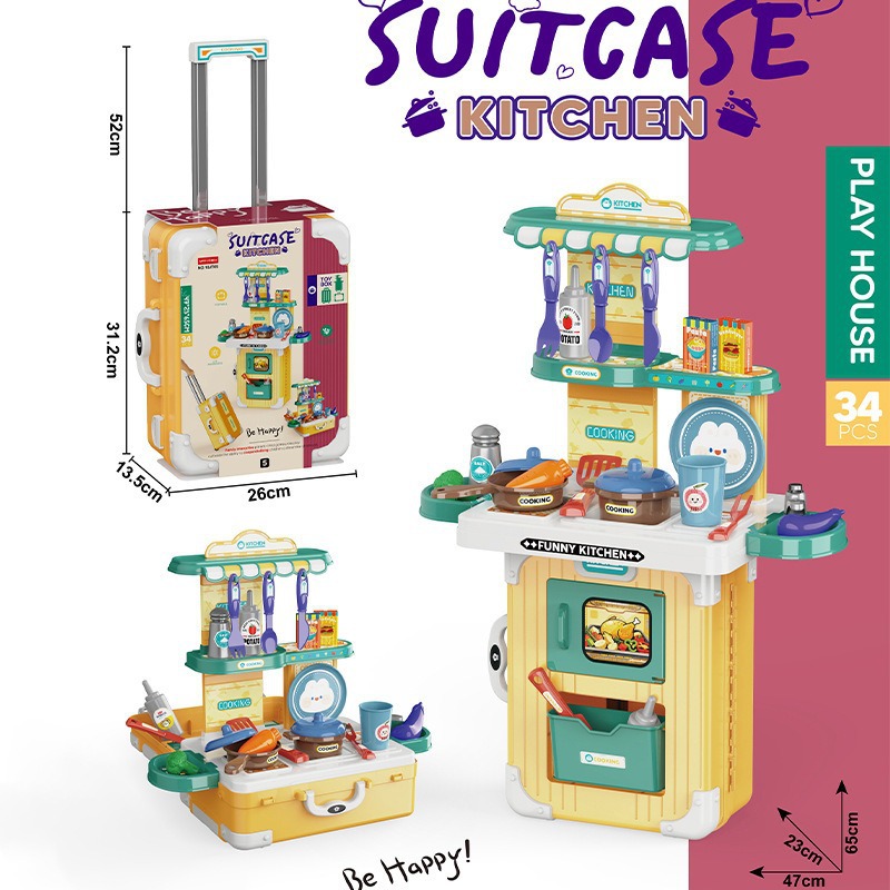 Comercio exterior 3 - en - 1 caja de tracción para niños herramientas de maquillaje utensilios de cocina maleta para perros juguetes caseros