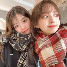 韩国双面围巾格子女冬季新款仿羊绒披肩加厚保暖网红复古围巾批发