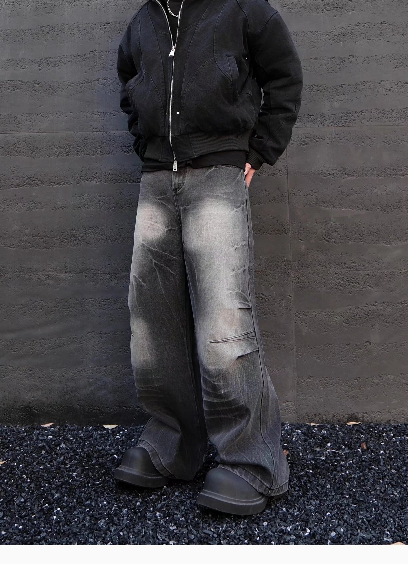 2025 Spring And Autumn American High Vintage Distressed Dyed Paris Ripped Jeans Men's Street Straight Loose Flared Pants_mkmklike.com