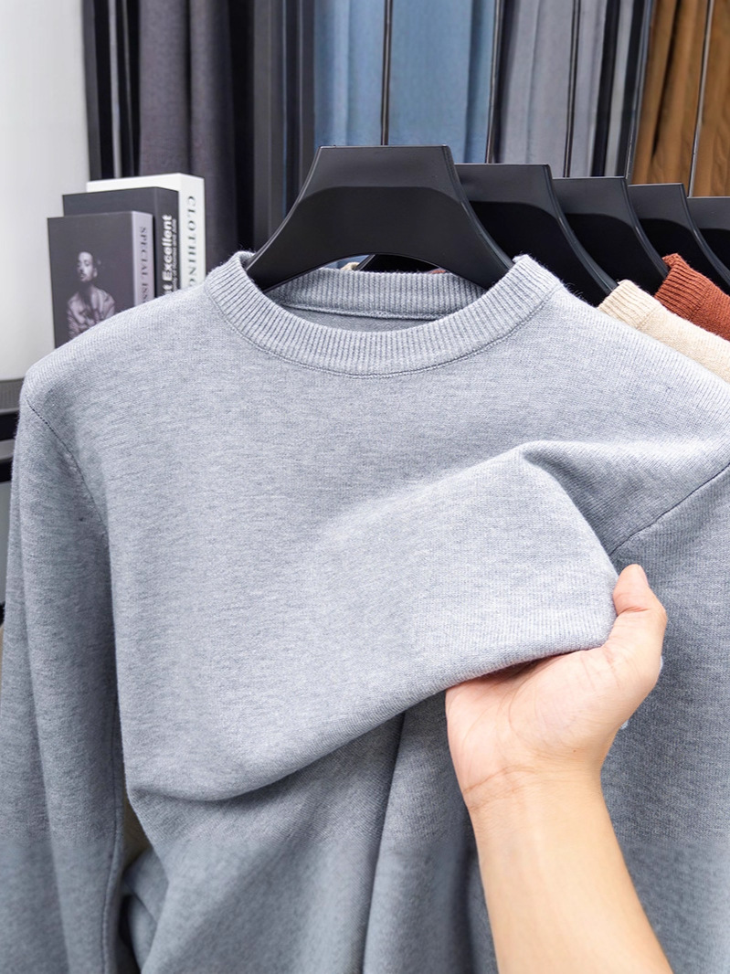 2025 Autumn and Winter Round Neck Pure Color Knitted Long-Sleeved Fashionable Simple and Comfortable Knitted Versatile Bottoming Shirt for Middle-Aged and Young People