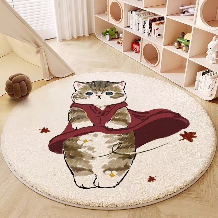 Cartoon Cute Cat Round Chair Cushion Imitation Cashmere Ins Girls Bedroom Bedside Blanket Children's Crawling Game Floor Mat