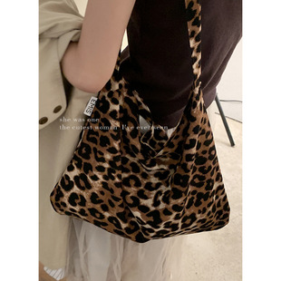 Korean Style Fashionable Large Capacity Backpack Women's 2024 New Simple Canvas Bag Niche Leopard Print Shoulder Crossbody Tote Bag