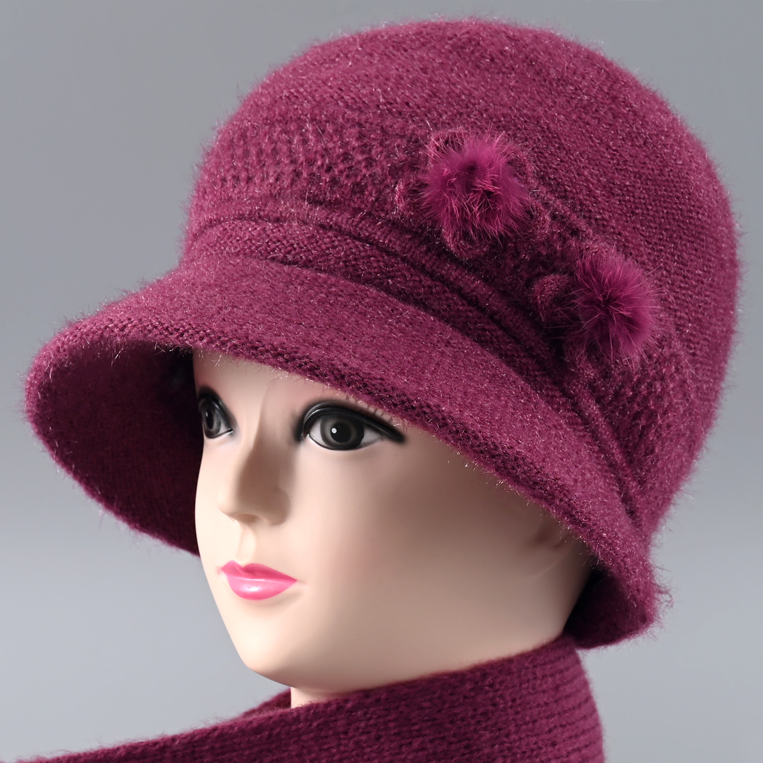 中老年人帽子女妈妈冬天加绒厚保暖帽奶奶老太太兔毛线针织帽防寒