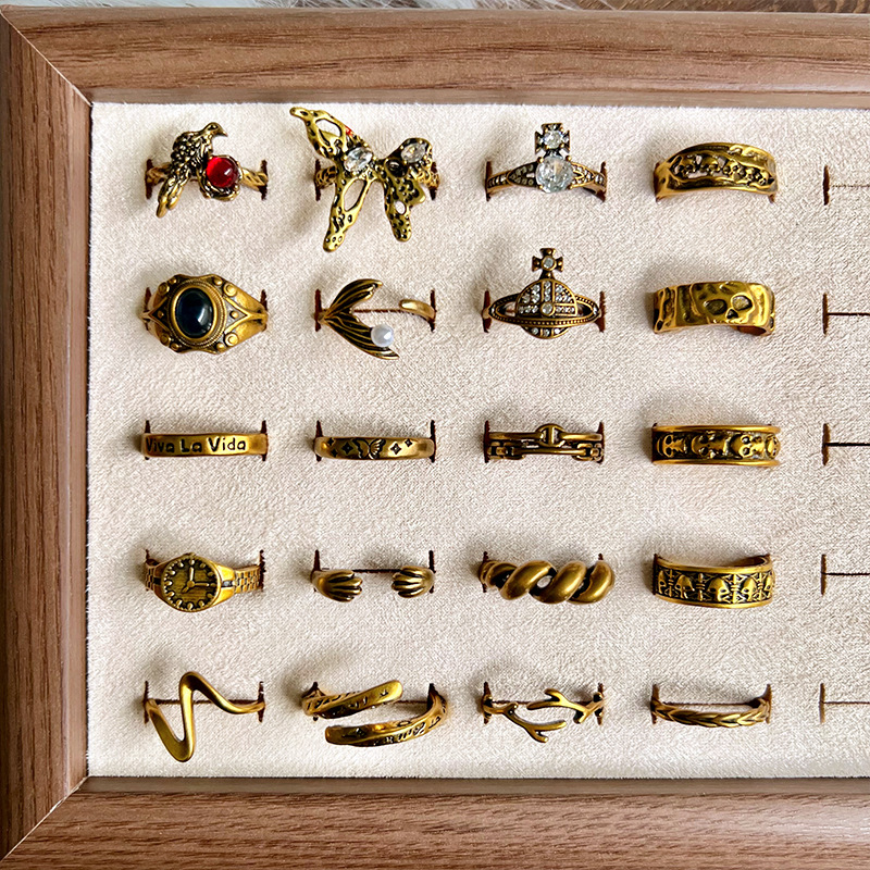Lanzi Vintage-Retro-Damenring aus hochwertigem antiker Goldtechnik, hochfarbecht, luxuriöses Design, koreanischer Modeschmuck, Fingerring