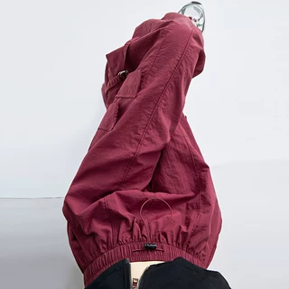 红色工装裤女宽松束脚裤春秋2026新款休闲直筒阔腿裤小个子运动裤