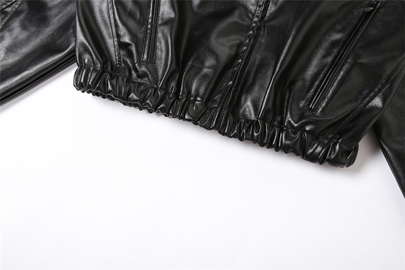 Trendy Faux Leather Hooded Cropped Jacket For Women - Streetwear Biker Style Zippered Long Sleeve Top_ecoleips.com