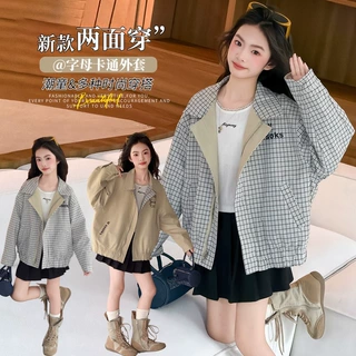 女童外套2026新款秋季时尚两面穿中大童儿童春秋印花猫咪女孩上衣