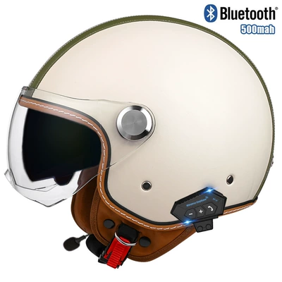 double mirror helmet, Motosiklet kaskı (dəbilqə) - two-color-strip-off-white-short-outside-and-tea-insidebluetooth-m