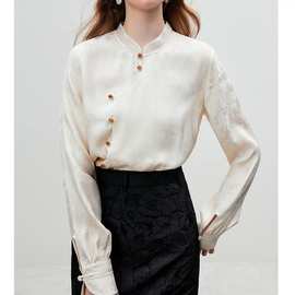 清风竹影新中式复古立领马面裙上衣女长袖轻国风衬衫2024春季新款